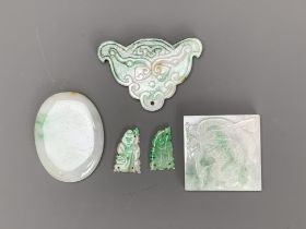 A group of jadeite carvings, c. 1900 From top to bottom, left to right: L 51cm W 47cm L 24cm W 14.