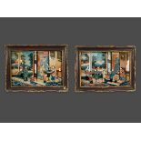 An attractive Pair of Glass Paintings of Ladies, 19th century size with frames H: 46cm, W: 60.5cm