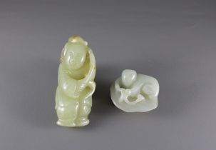 Two jade figures of boys, 19th CenturyThe first H:7cm, the other W:4.5cm Two jade figures of boys,