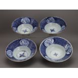 Four blue and white Provincial Bowls, 19th century W: 18.7cm decorated in deep blue, the wide