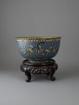 An attractive Cloisonne 'songbirds on prunus' Bowl, late Ming Dynasty W 18.5cm H 9.5cm decorated