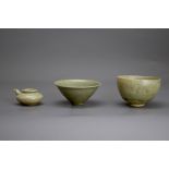 Two celadon Bowls and a small spouted celadon Ewer,Song /Yuan dynastythe Yaozhou bowl W: 10cm '