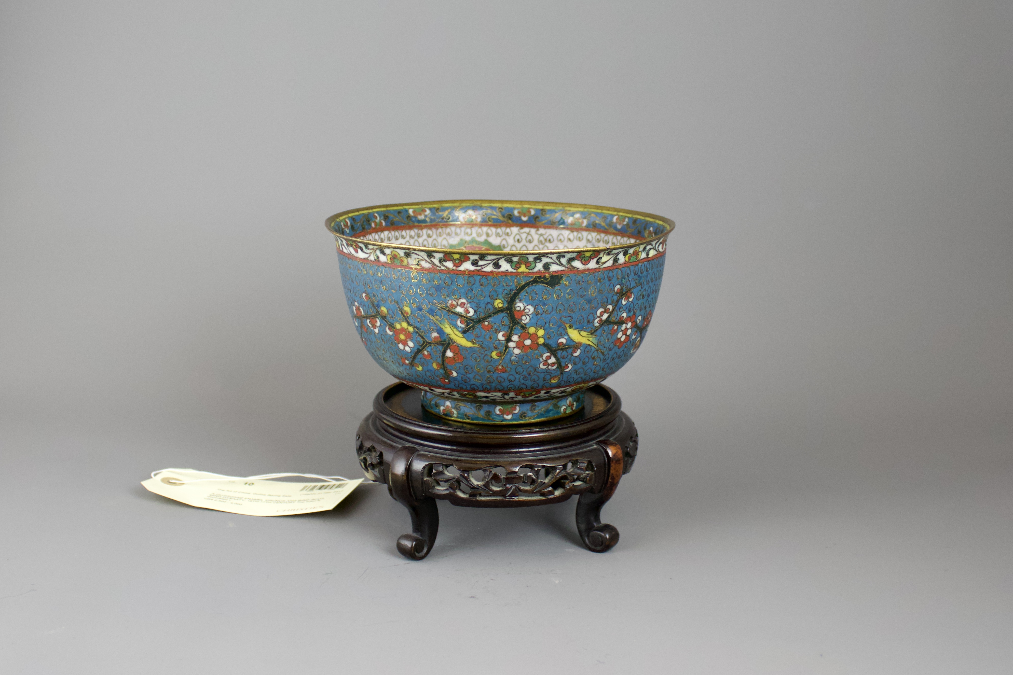 An attractive Cloisonne 'songbirds on prunus' Bowl, late Ming Dynasty W 18.5cm H 9.5cm decorated - Image 3 of 5