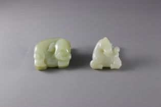 A Jade Elephant, and a jade Horse and Monkey Group, both 19th Centurythe elephant W: 4.5cm, the