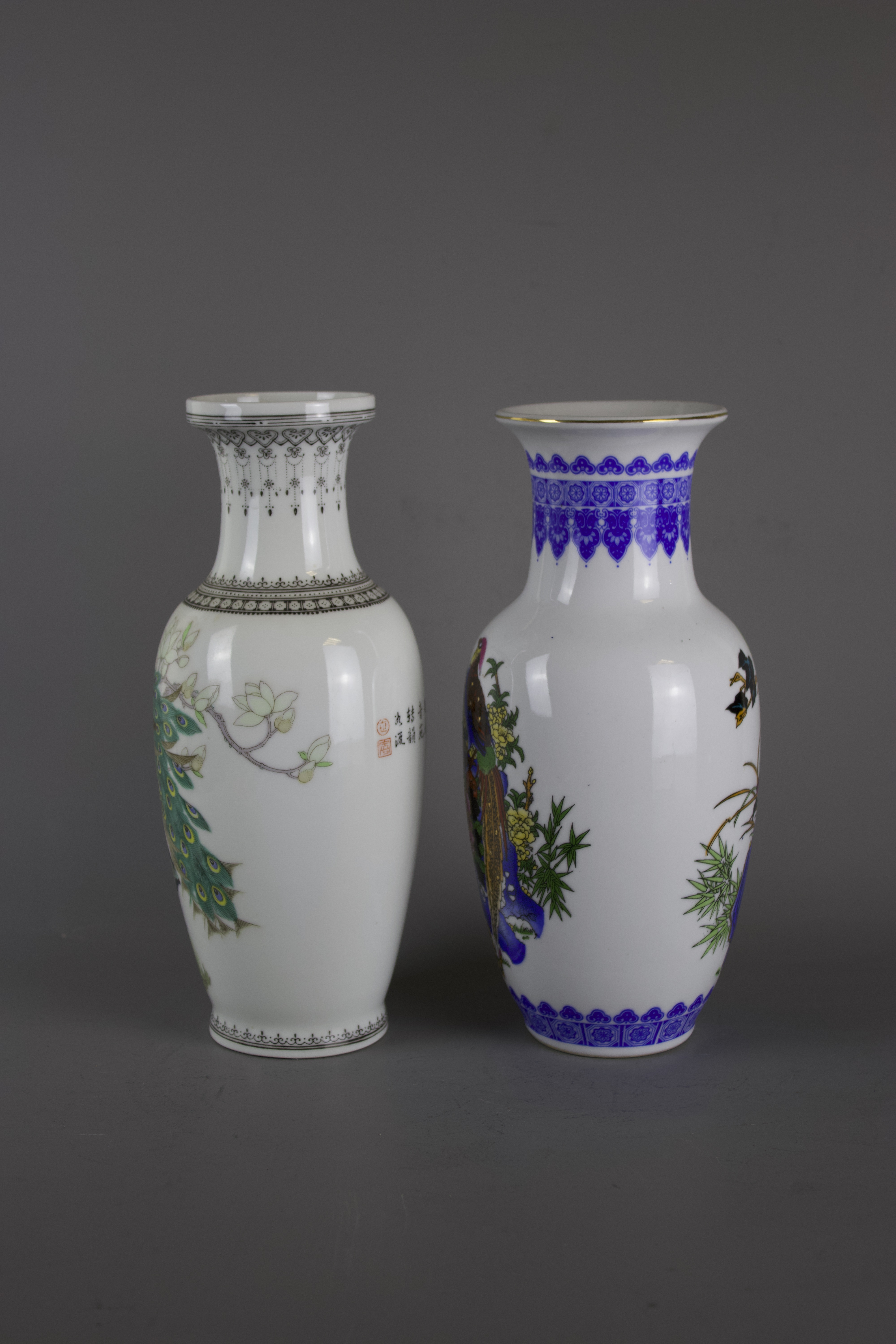 Two large Chinese baluster shaped porcelain vases, 20th century. H:26cm One is decorated with - Image 3 of 8