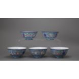 Five Canton Enamel Bowls, 19th century H: 5.7cm, W: 13cm the exterior well painted with the 'Eight