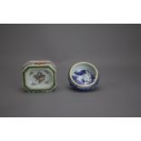 A blue and white circular tripod Salt, Qianlong, and a 'famille rose' Salt, Qianlong Period, Qing