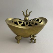 An ingot shaped Bronze Censer and Cover, 19th century W 24cm, H 20.5cm An ingot shaped Bronze Censer