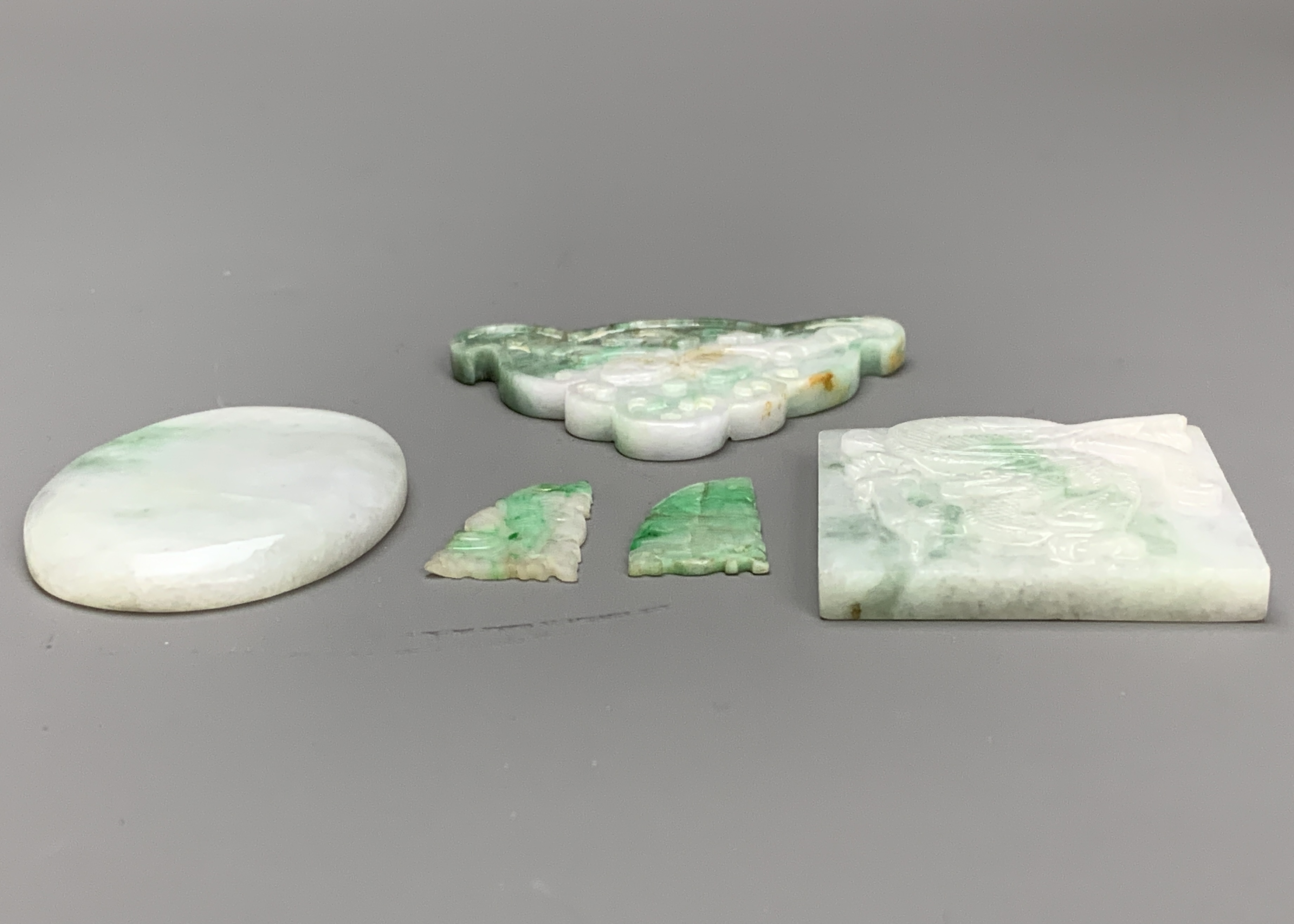 A group of jadeite carvings, c. 1900 From top to bottom, left to right: L 51cm W 47cm L 24cm W 14. - Image 2 of 4
