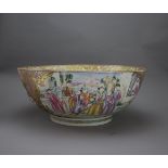 A Large 'Mandarin Palette' Punchbowl, Qianlong Period, Qing Dynasty W: 39cm Finely painted in bright