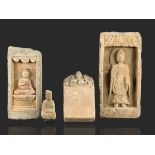 Four pottery Buddhist Objects, Northern dynasties H: 13cm - 37.5cm, W: 6cm - 18cm PROPERTY FROM