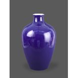 A large blue glazed Ovoid Vase, Qing dynasty or later H: 38.5cm,D: 23.5cm with short waisted neck,