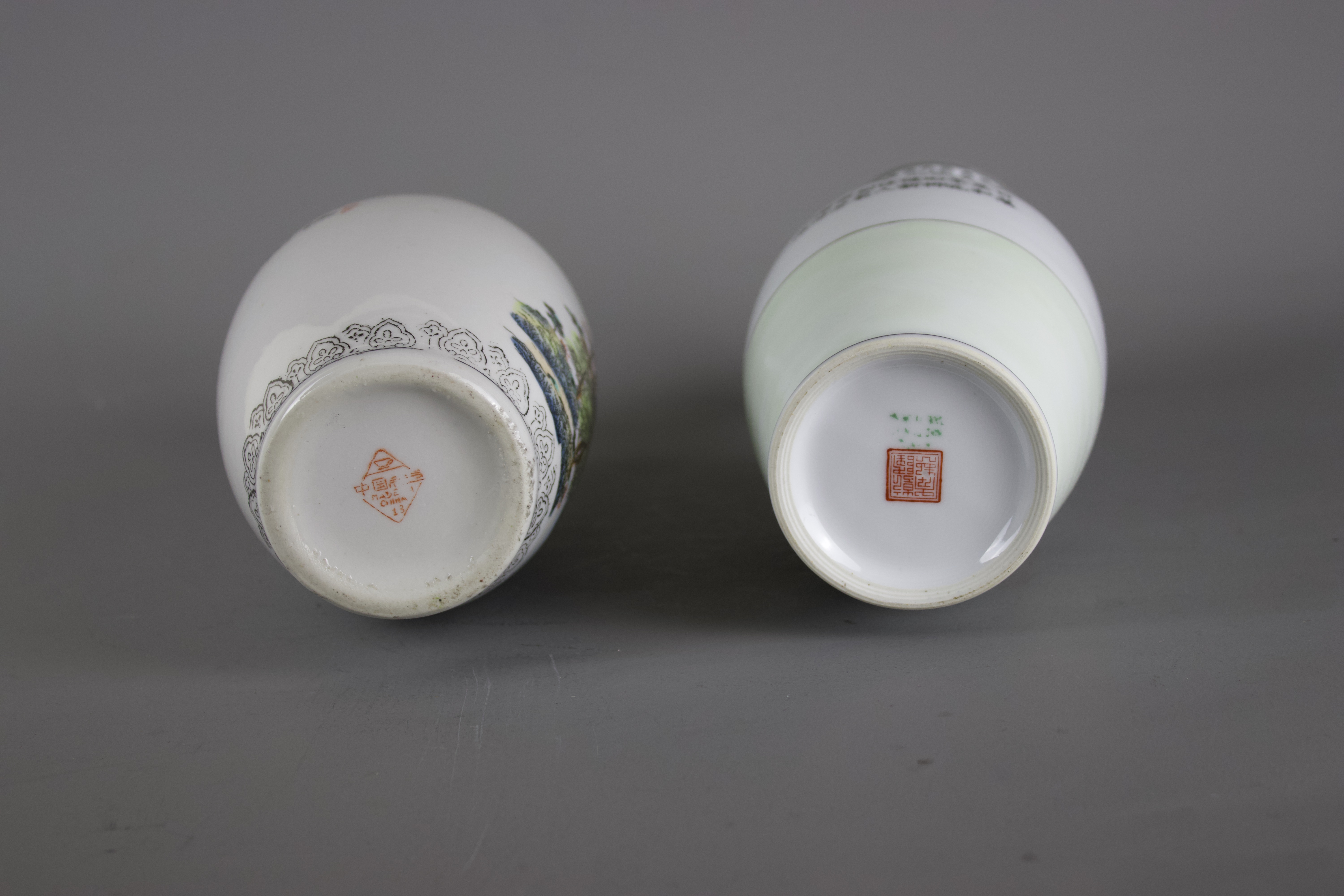 Two large Chinese baluster shaped porcelain vases, 20th century. H:22cm One is decorated with two - Image 7 of 7