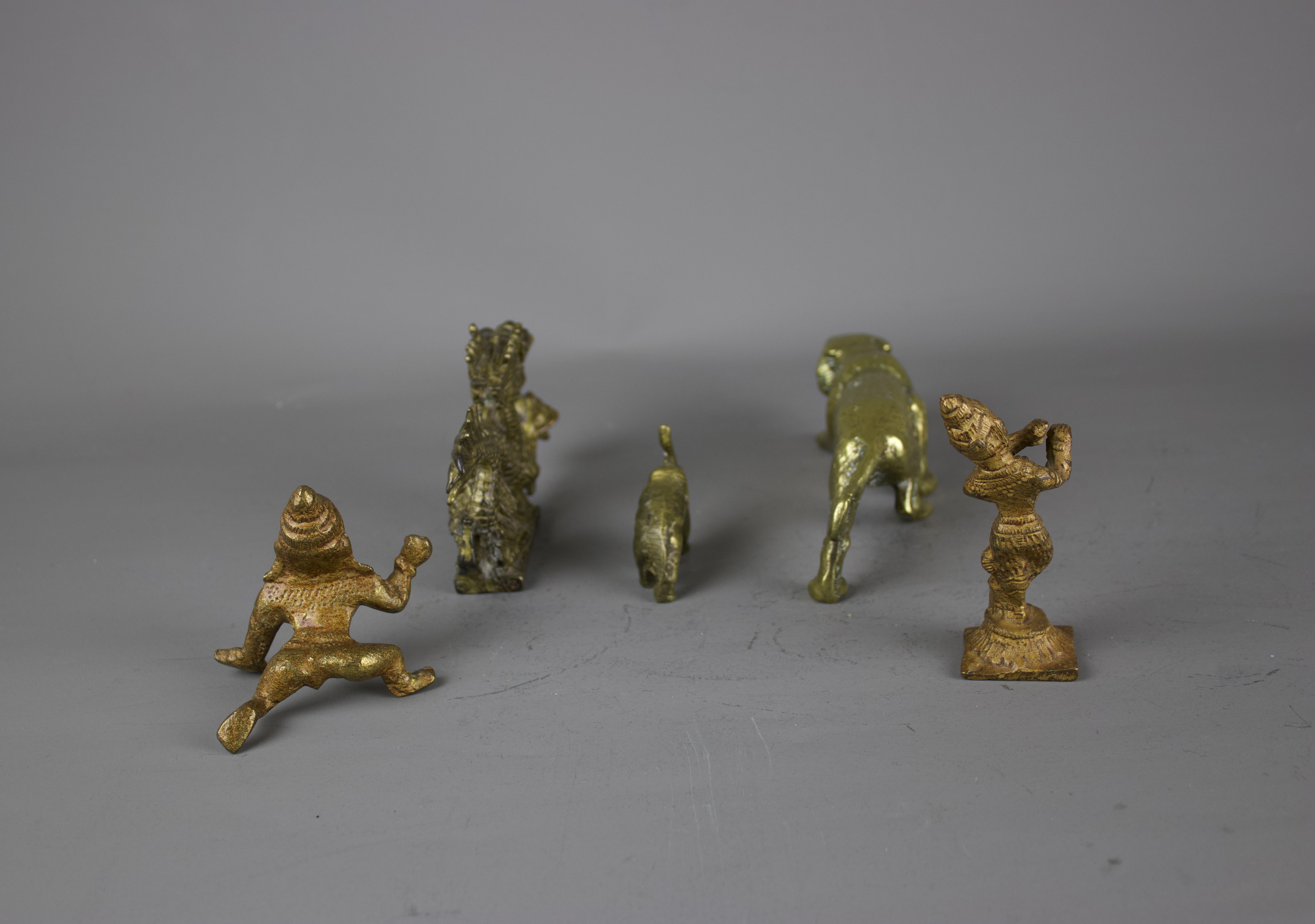 A group of metal figures, 19th / 20th century W: 15cm The heavy brass cast dragon on a plinth is - Image 3 of 4