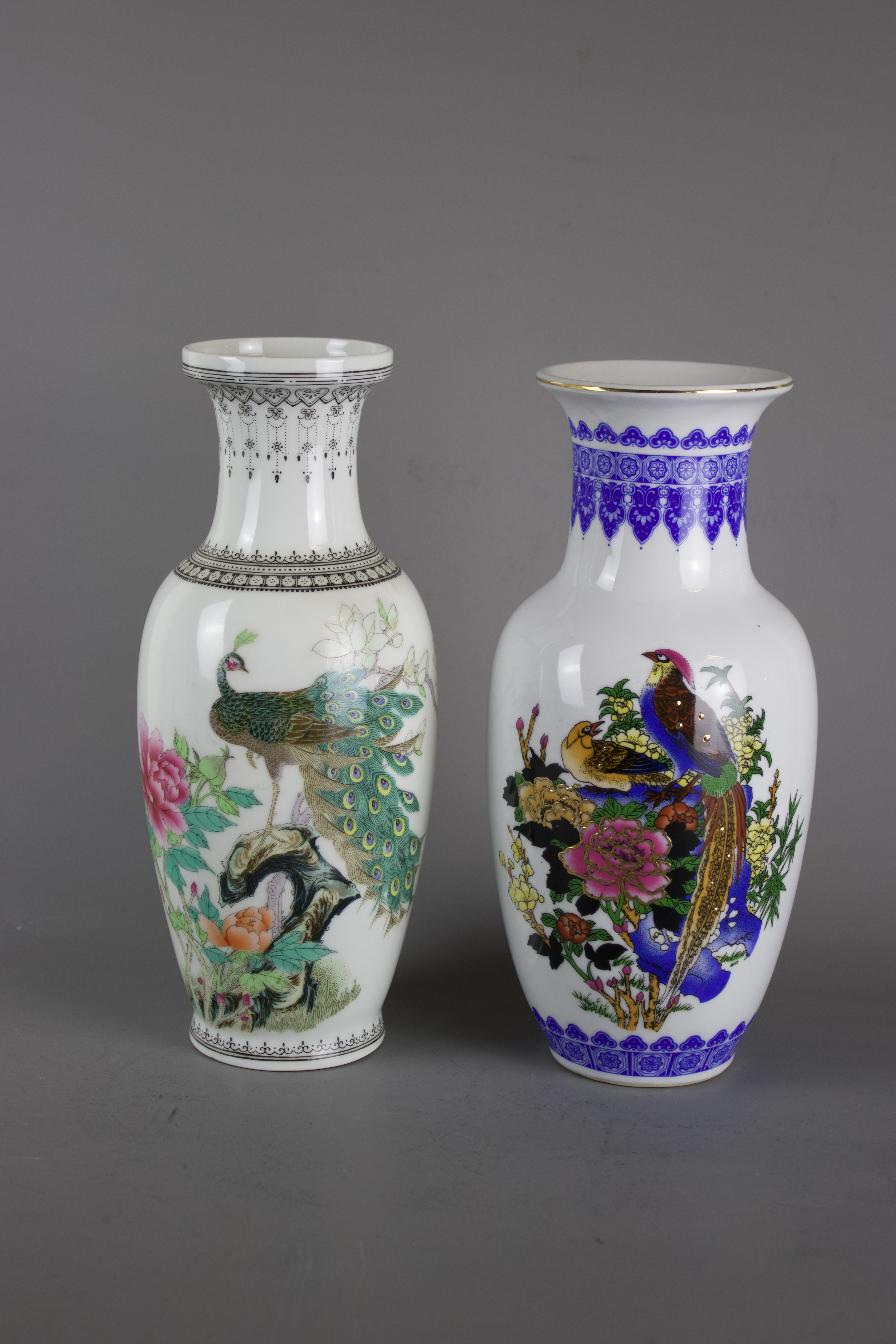 Two large Chinese baluster shaped porcelain vases, 20th century. H:26cm One is decorated with - Image 2 of 8