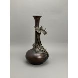 An elegant Japanese bronze 'Iris' Vase, Late Meiji/Taisho period H:31cm, D:15.5cm With globular body