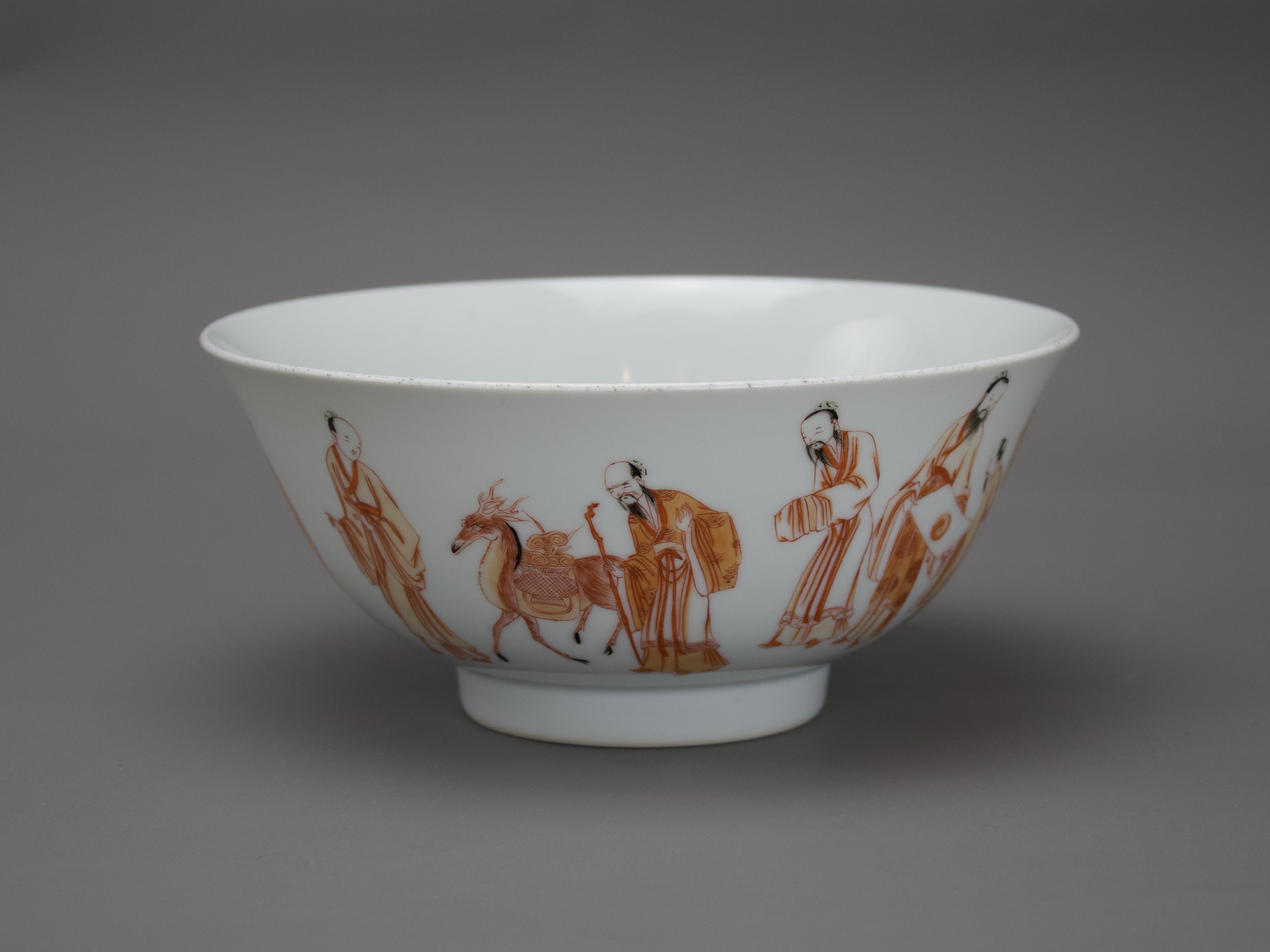 A Rare iron red decorated 'Immortals' Bowl, Kangxi six character mark in underglaze blue within a - Image 5 of 7