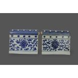 An unusual Pair of blue and white tiles/ model Walls, Qing dynasty L: 29cms H: 24 cms W: 14 cms