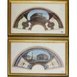 A PAIR OF MODERN DECORATIVE FAN FORM PRINTS, ANCIENT VIEWS OF ROME Depicting The Colosseum and