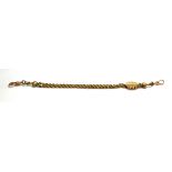 A VICTORIAN YELLOW METAL ALBERTINA WATCH CHAIN Having a scrolled and engraved slider, clasp