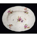 A RARE 18TH CENTURY VIENNA HARD PASTE PORCELAIN OVAL PLATE Painted with Deutsche Blumen with moulded