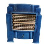 A. LANDOR, AN ART DECO PERIOD ENGLISH CAST IRON BLUE ENAMELLED ELECTRIC FIREPLACE Pat no: 312854. (h