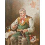 HANS RUDOLPH RICHTER, BN 1920, OIL ON CANVAS Titled 'The Cobbler', portrait, a seated gent wearing