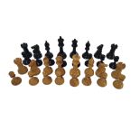 AN EARLY 20TH CENTURY ENGLISH FH AYRES WEIGHTED BOXWOOD AND EBONY COMPLETE CHESS SET Some stamped