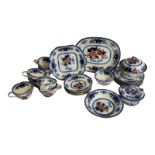 STAFFORDSHIRE, A MID VICTORIAN PART TEA SERVICE Transfer printed on a light blue border, with