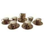 ROYAL CROWN DERBY, A SET OF EIGHT IMARI PALETTE BONE CHINA CABINET COFFEE CANS AND SAUCERS Painted