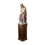 HERBERT AND COX OF LIVERPOOL, A LATE 19TH/EARLY 20TH CENTURY RARE PLASTER STATUE, CHRIST SEATED ON A