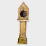 AN EDWARDIAN WOODEN POCKET WATCH STAND FORMED AS MINIATURE LONGCASE CLOCK With marquetry inlay
