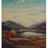 DAVID YOUNG CAMERON, 1865 - 1945, A SIGNED COLOURED PRINT ON EMBOSSED PAPER Scottish landscape,