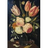 STUDIO OF MIGUEL CANAL, A 20TH CENTURY OIL ON CANVAS Still life, flowers, bearing Canal studio