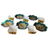 A COLLECTION OF VINTAGE JAPANESE PORCELAIN TEAWARE To include five yellow ground bowls with green