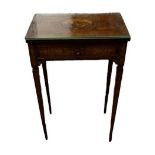 A 19TH CENTURY MAHOGANY AND MARQUETRY INLAID SINGLE DRAWER SIDE TABLE Figured with a courting
