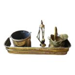 A MIXED SELECTION OF LATE VICTORIAN AND BRASS FIREPLACE ACCESSORIES Consisting of brass fire fender,