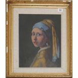 AFTER JOHANNES VERMEER, OIL ON CANVAS Titled ‘Girl With A Pearl Earring’, signed ‘E Quarot’, gilt