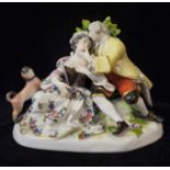 MEISSEN, A 19TH CENTURY HARD PASTE PORCELAIN GROUP, EMBRACING LOVERS IN 18TH CENTURY DRESS GARDEN