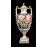 A. GREGORY FOR ROYAL CROWN DERBY, AN EARLY 20TH CENTURY BONE CHINA CAMPANA FORM PEDESTAL VASE AND