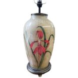 JENNY WORRALL IRIS DESIGN, AN ART NOUVEAU STYLE BALUSTER REVERSE GLASS LAMP BASE Applied with