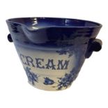 A VICTORIAN STYLE STAFFORDSHIRE POTTERY CREAM BAIL Decorated with blue and white floral transfer