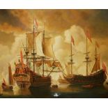 STUDIO OF MIGUEL CANAL A LARGE 20TH CENTURY OIL ON CANVAS 18th/19th Century battleships in a