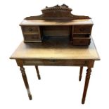 A LATE 19TH CENTURY MAHOGANY AND BEECHWOOD LADIES’ WRITING/DRESSING TABLE With galleried back