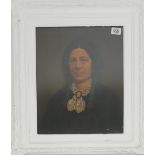 A 19TH CENTURY OIL ON CANVAS, PORTRAIT OF A LADY Wearing a lace collar and period attire,