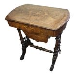 A VICTORIAN WALNUT AND FLORAL MARQUETRY INLAID LADIES’ WORK TABLE The rise and fall top enclosing