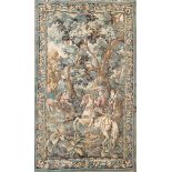 A LATE 19TH CENTURY VERDURE AUBUSSON FLEMISH STYLE HANGING TAPESTRY PANEL Worked in wool depicting