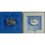 TWO 20TH CENTURY SILVER UNITED NATIONS MEDALS, DATED 1974 and 1975 In sealed perspex frames,