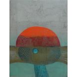 A 20TH CENTURY LIMITED EDITION (15/75) ABSTRACT LITHOGRAPH PRINT Red sunrise with textured finish,