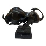 AFTER MIGUEL FERDINAND LOPEZ MILO, BN 1955, BRONZE STUDY, A CHARGING BULL Abstract design, on a